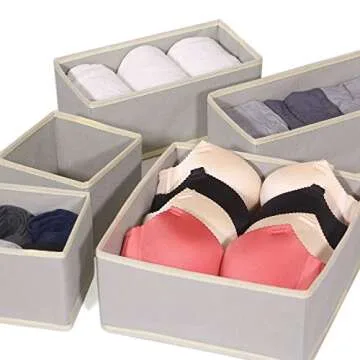 DIOMMELL Foldable Cloth Storage Box Closet Dresser Drawer Organizer Fabric Baskets Bins Containers Divider for Clothes Underwear Bras Socks Lingerie Clothing,Set of 11 Grey 245