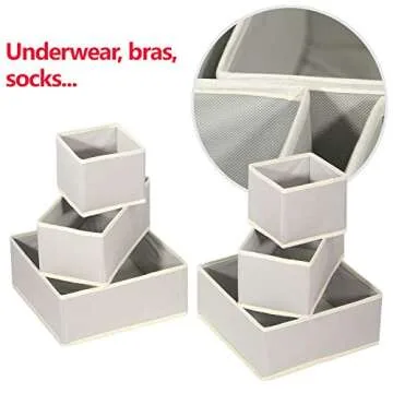 DIOMMELL Foldable Cloth Storage Box Closet Dresser Drawer Organizer Fabric Baskets Bins Containers Divider for Clothes Underwear Bras Socks Lingerie Clothing,Set of 11 Grey 245