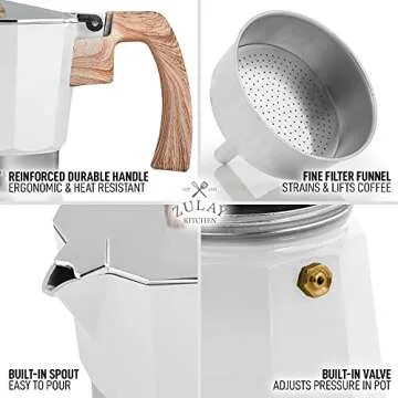 Zulay Kitchen Stovetop Espresso Maker - Moka Pot 6 Espresso Cups - Percolator Coffee Maker for Classic Cuban & Italian Style Espresso - Portable Coffee Maker for Camping & Travel - (White)