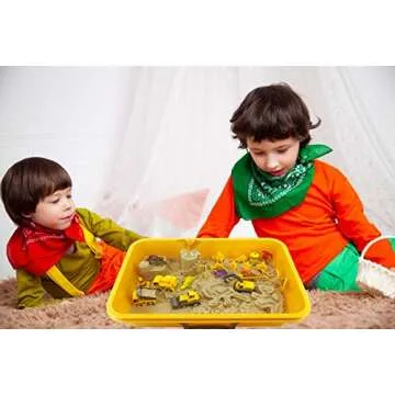 INvench Construction Dinosaur Play Sand Set - 38 Pieces Sensory Bin Sand Kit Include 2 lbs Magic Sand, Construction Vehicle, Dinsoaur Figures, Dinosaur & Castle Molds for 3 4 5 Year Old Toddlers Kids