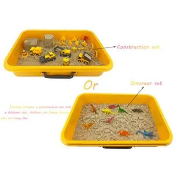 INvench Construction Dinosaur Play Sand Set - 38 Pieces Sensory Bin Sand Kit Include 2 lbs Magic Sand, Construction Vehicle, Dinsoaur Figures, Dinosaur & Castle Molds for 3 4 5 Year Old Toddlers Kids