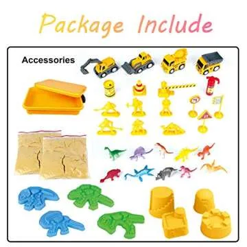 INvench Construction Dinosaur Play Sand Set - 38 Pieces Sensory Bin Sand Kit Include 2 lbs Magic Sand, Construction Vehicle, Dinsoaur Figures, Dinosaur & Castle Molds for 3 4 5 Year Old Toddlers Kids