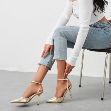 QIY Elegant Solid Gold Kitten Heels for Women