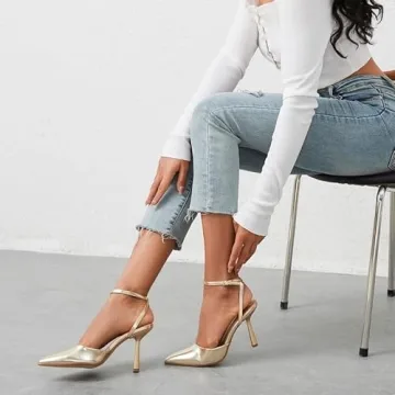 QIY Elegant Solid Gold Kitten Heels for Women