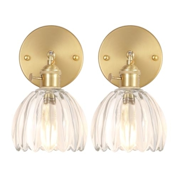 Shenmoyl Vintage Brass Adjustable Wall Sconces with Tulip Glass