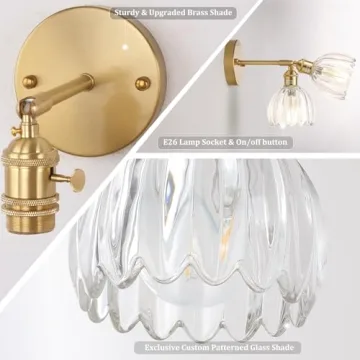 Shenmoyl Vintage Brass Adjustable Wall Sconces with Tulip Glass