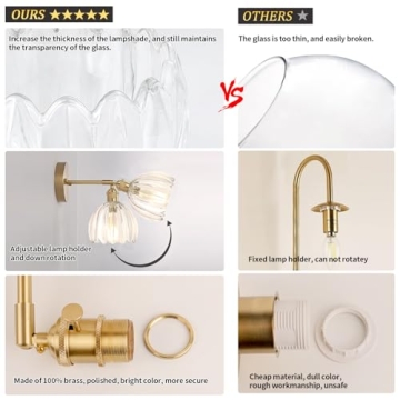 Shenmoyl Vintage Brass Adjustable Wall Sconces with Tulip Glass