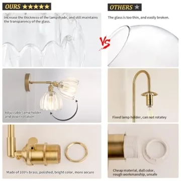 Shenmoyl Vintage Brass Adjustable Wall Sconces with Tulip Glass