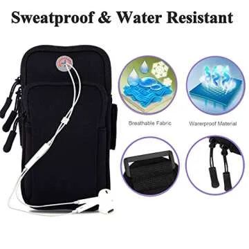 MOVOYEE Phone Holder for Running Armband iPhone 15 14 13 12 11 Pro Max XS XR X 8 7 6 Plus SE Mini Galaxy Ultra Edge S24 S23 S22 S21 S20 Note 20 10 Pouch Bag,Arm Band Sleeve Fit Sport Gym Hiking-Black