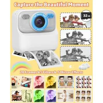 Mgaolo Kids Camera Instant Print Photo,Children Digital Camera Toys Gift with HD Video for Girls Boys 3-12 Age,Chritmas Birthday Festival Present for 3 4 5 6 7 8 9 Year Old Child (White)