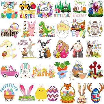 200Pcs Easter Stickers, Easter Egg Bunny Individual Stickers for Kids Teens Adults, Cute Aesthetic Vinyl Easter Stickers for Cards Laptop Water Bottle Envelopes