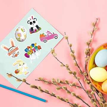 200Pcs Easter Stickers, Easter Egg Bunny Individual Stickers for Kids Teens Adults, Cute Aesthetic Vinyl Easter Stickers for Cards Laptop Water Bottle Envelopes
