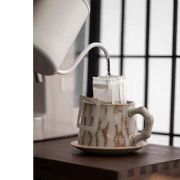 Rustic Coffee Mugs Set, 10 oz Ceramic Mug Set of 2 with Saucers Spoons Hobo Cups Mugs Set for Office...