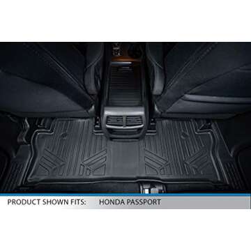 SMARTLINER Custom Fit Floor Mats 2 Rows and Cargo Liner Behind 2nd Row Set Black Compatible with 2019-2025 Honda Passport
