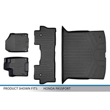 SMARTLINER Custom Fit Floor Mats 2 Rows and Cargo Liner Behind 2nd Row Set Black Compatible with 2019-2025 Honda Passport