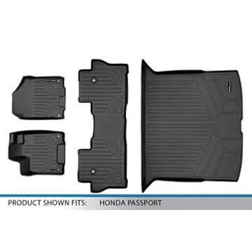 SMARTLINER Custom Fit Floor Mats 2 Rows and Cargo Liner Behind 2nd Row Set Black Compatible with 2019-2025 Honda Passport