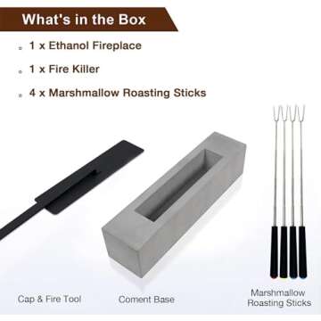 Poofzy Table Top Firepit, Indoor Fire Pit Tabletop Concrete, Portable Ethanol Tabletop Fireplace Out...