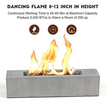 Poofzy Table Top Firepit, Indoor Fire Pit Tabletop Concrete, Portable Ethanol Tabletop Fireplace Outdoor for Patio Home Decor Housewarming 14.9x3.3x3.3 in (Gray)