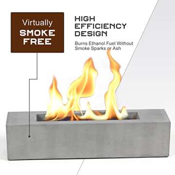 Poofzy Table Top Firepit, Indoor Fire Pit Tabletop Concrete, Portable Ethanol Tabletop Fireplace Outdoor for Patio Home Decor Housewarming 14.9x3.3x3.3 in (Gray)