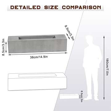 Poofzy Table Top Firepit, Indoor Fire Pit Tabletop Concrete, Portable Ethanol Tabletop Fireplace Outdoor for Patio Home Decor Housewarming 14.9x3.3x3.3 in (Gray)