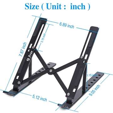 Arae Laptop Stand for Desk, Adjustable Ergonomic Portable Aluminum Laptop Holder, Foldable Computer Stand 6 Angles Anti-Slip Laptop Riser Compatible with 9-15.6 inch Laptops (Black)