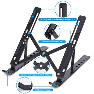 Arae Laptop Stand for Desk, Adjustable Ergonomic Portable Aluminum Laptop Holder, Foldable Computer Stand 6 Angles Anti-Slip Laptop Riser Compatible with 9-15.6 inch Laptops (Black)
