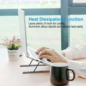 Arae Laptop Stand for Desk, Adjustable Ergonomic Portable Aluminum Laptop Holder, Foldable Computer Stand 6 Angles Anti-Slip Laptop Riser Compatible with 9-15.6 inch Laptops (Black)