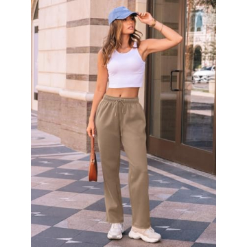 AUTOMET Women's Fleece Lined Wide Leg Sweatpants