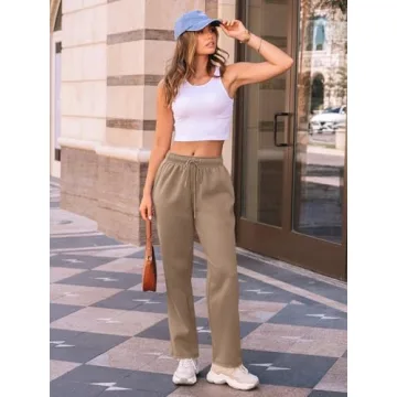 AUTOMET Women's Fleece Lined Wide Leg Sweatpants