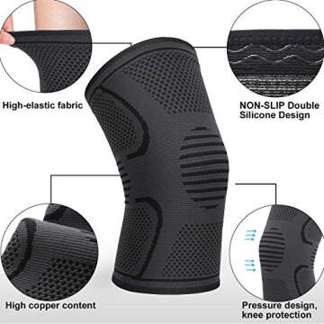 Double Couple Knee Compression Sleeve for Men and Women Knee Brace Support for Running Jogging Weightlifting Gym Workout Pain Relief Arthritis Injury Recovery Knee Braces for Knee Pain