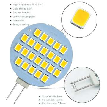 GRV G4 24-2835 SMD Interior LED Light Bulbs for RV,AC/DC12V-24V Super Bright 2W Replacement of 20W Incandescent Lamp,Warm White Lighting for RV Camper,Cabinet Dome Light,Boat Light, Pack of 10