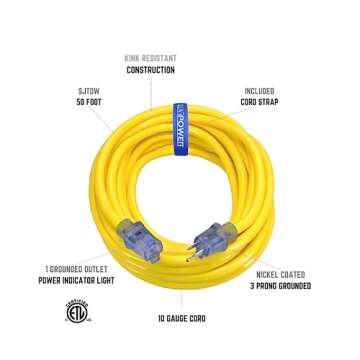 Clear Power 50ft Heavy Duty Contractor Grade Extension Cord - Yellow
