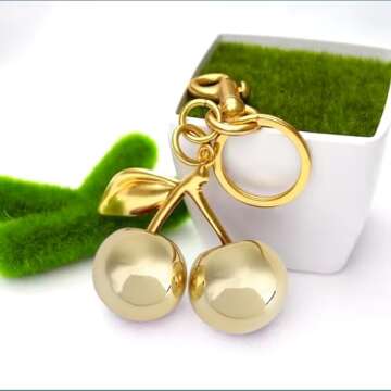 Sutusu Cherry Keychain Cherry Bag Charms Charm Metal Accessory Sparkling Resin For Purses And Bags C...