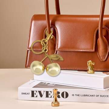 Sutusu Cherry Keychain Cherry Bag Charms Charm Metal Accessory Sparkling Resin For Purses And Bags Christmas Gifts For Women