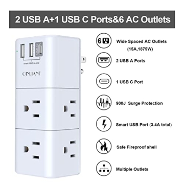 USB Outlet Extender Surge Protector with USB Ports