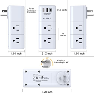 USB Outlet Extender Surge Protector with USB Ports