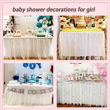 Suppromo 6ft White Tulle Table Skirt for Rectangle Tables or Round Tables Tutu Table Skirt White Ruffle Table Cloths for Wedding Bridal Shower Birthday Party Decorations