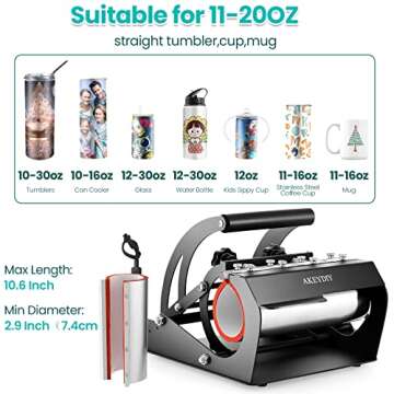 Pro Tumbler Mug Heat Press Machine 10-30 oz, Straight Cups DIY Mug Cup Heat Transfer, 11oz 20oz 16oz 30oz Sublimation Skinny Tumbler Mugs Heat Transfer (Mug press)