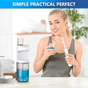 ZOFGENOW Automatic Mouthwash Dispenser for Bathroom,Bathroom Accessories 19.4 FlOz Dispensers,Adjustable Dispensing Levels, Wall Mounted Dispenser,Suitable for All Age Groups,white grey