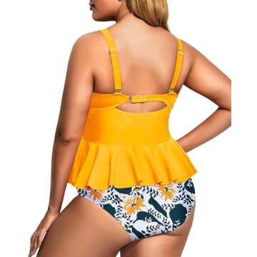 Daci Women Yellow Two Piece Plus Size Swimsuit with Bottom Peplum Tankini High Waisted Tummy Control...