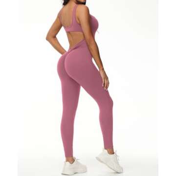 Wenlia Women Sleeveless Jumpsuits Sexy Backless One Piece Workout Bodysuit Bodycon V Back Scrunch Butt Yoga Rompers Rose Pink Small