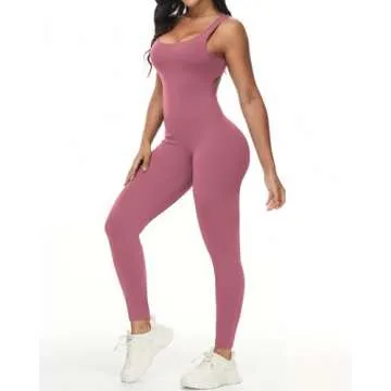 Wenlia Women Sleeveless Jumpsuits Sexy Backless One Piece Workout Bodysuit Bodycon V Back Scrunch Butt Yoga Rompers Rose Pink Small