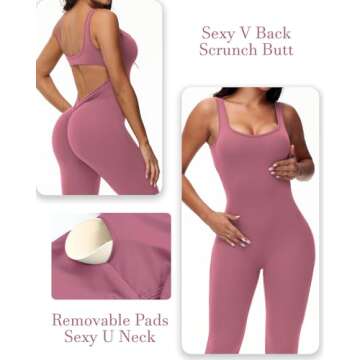 Wenlia Women Sleeveless Jumpsuits Sexy Backless One Piece Workout Bodysuit Bodycon V Back Scrunch Butt Yoga Rompers Rose Pink Small