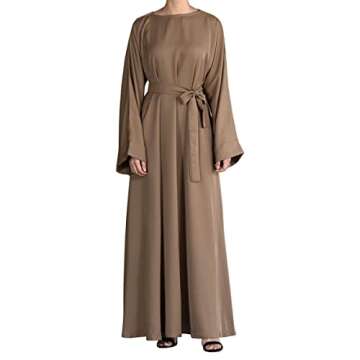 QYUU Women's Long Sleeve Maxi Kaftan Abaya Dress - Brown (Large)