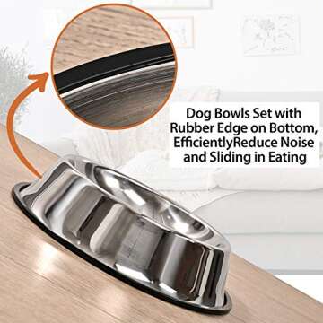 2Packs Stainless Steel Dog Bowl with Anti-Skid Rubber Base for Small/Medium/Large Pet, Perfect Dish, Pets Feeder and Water Choice Puppy Cat Kitten (8oz)