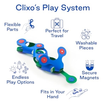 Clixo Itsy Magnetic Toy for Kids - Flexible, Durable, Imagination-Boosting Magnet Building Toy. Educational Multi-Sensory STEM Experience. Great as a Travel Game. Ages 4-99. 18 Piece Pack