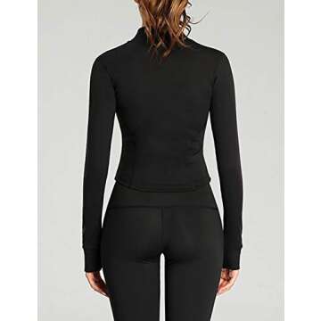 Yeokou Womens Active Zip Up Running Workout Cropped Bbl Athletic Jacket with Thumb Holes(Black-XL)