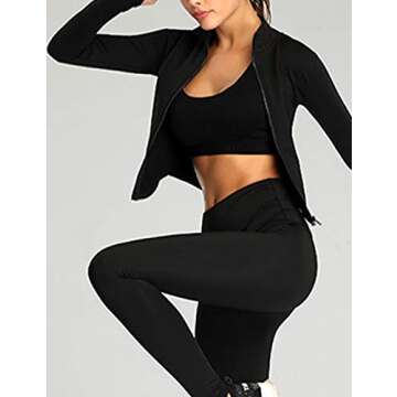 Yeokou Womens Active Zip Up Running Workout Cropped Bbl Athletic Jacket with Thumb Holes(Black-XL)