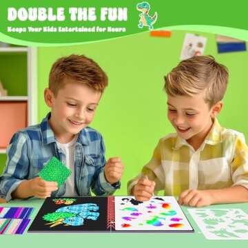 homicozy Art & Craft Activity for Kids - Foil Fun Dinosaurs & Scratch Art Book 2-in-1, No Mess Art Crafts for boys,DIY Creative Activity Kit,Gifts for Boys and Girls Ages 4, 5, 6, 7, 8, 9, Travel Toys