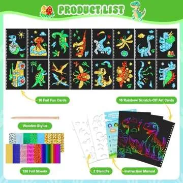 homicozy Art & Craft Activity for Kids - Foil Fun Dinosaurs & Scratch Art Book 2-in-1, No Mess Art Crafts for boys,DIY Creative Activity Kit,Gifts for Boys and Girls Ages 4, 5, 6, 7, 8, 9, Travel Toys